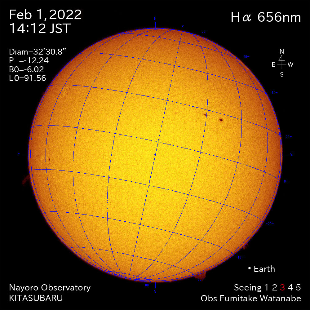2022年2月1日Ha波長の太陽