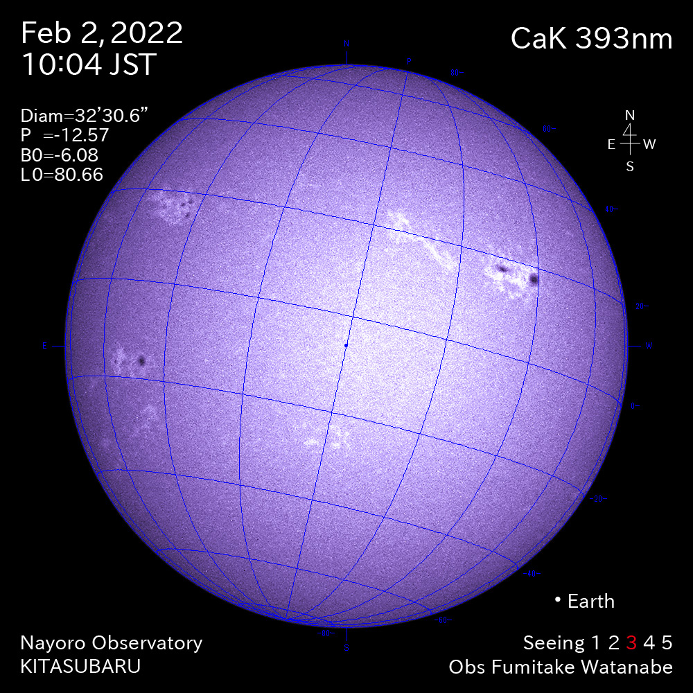 2022年2月2日CaK波長の太陽