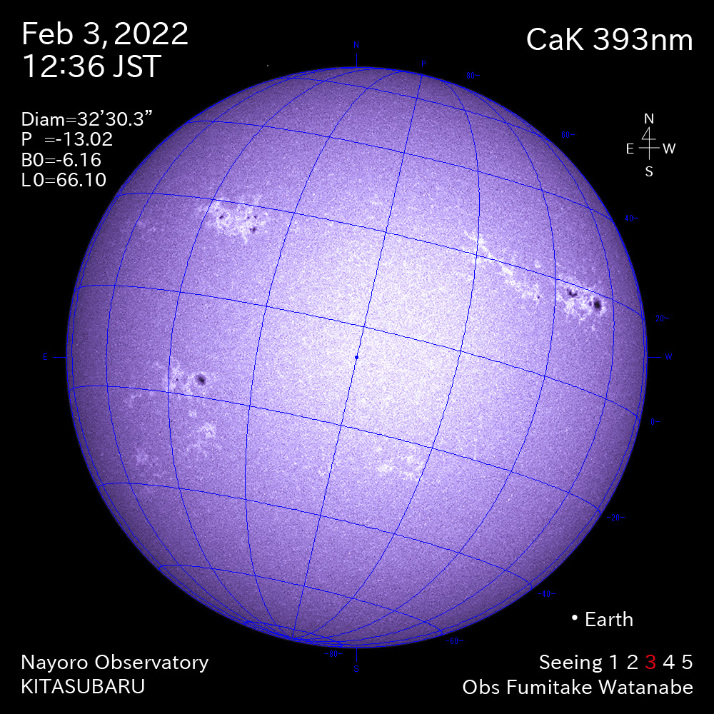 2022年2月3日CaK波長の太陽