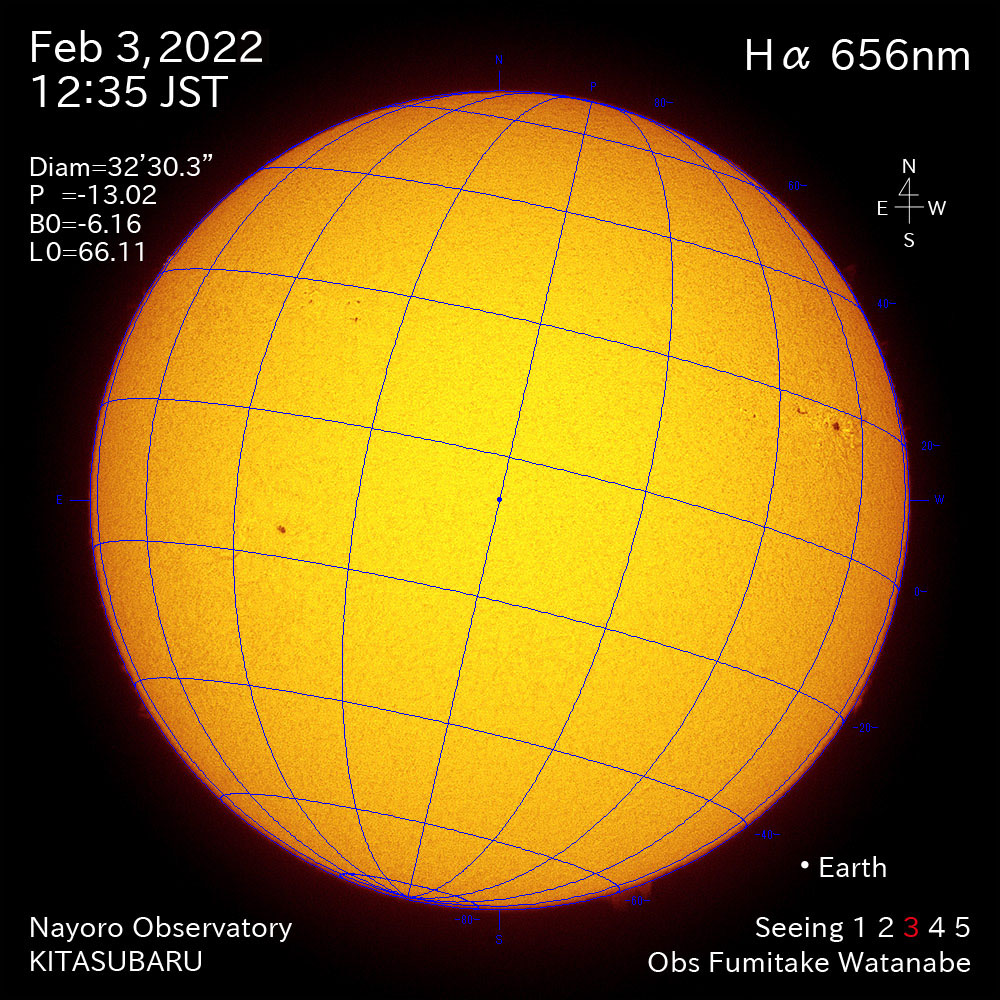 2022年2月3日Ha波長の太陽