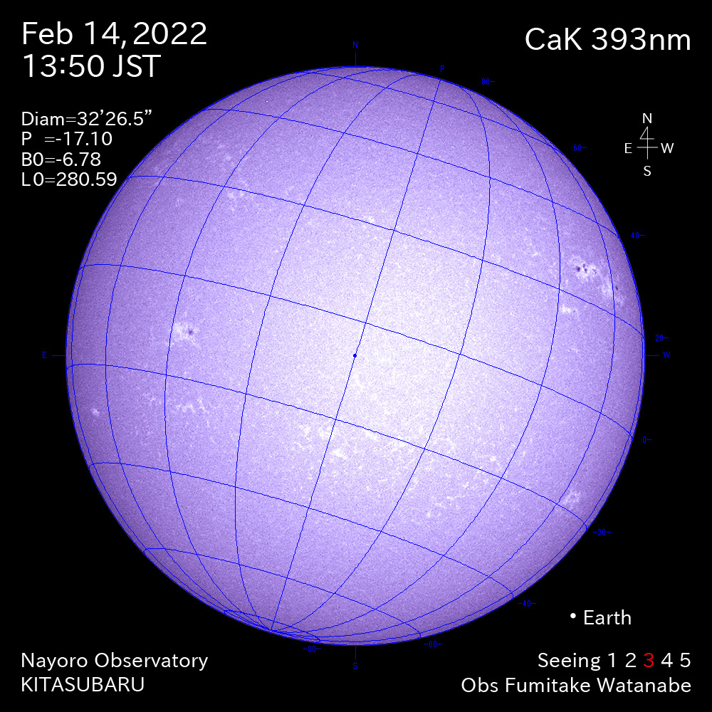 2022年2月14日CaK波長の太陽