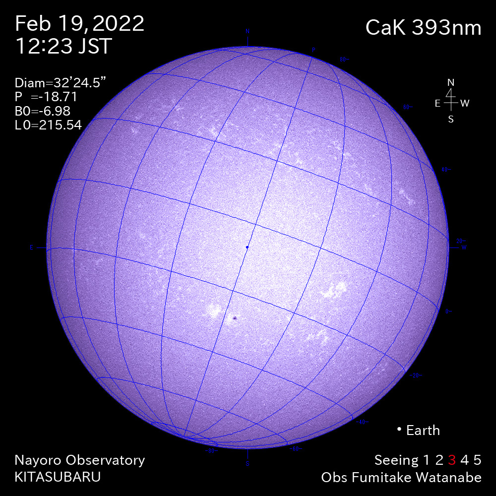 2022年2月19日CaK波長の太陽
