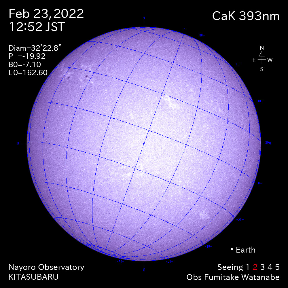 2022年2月23日CaK波長の太陽