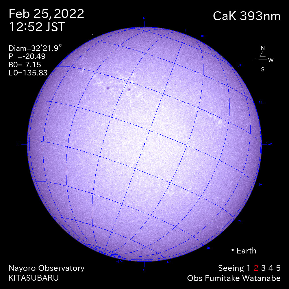 2022年2月25日CaK波長の太陽