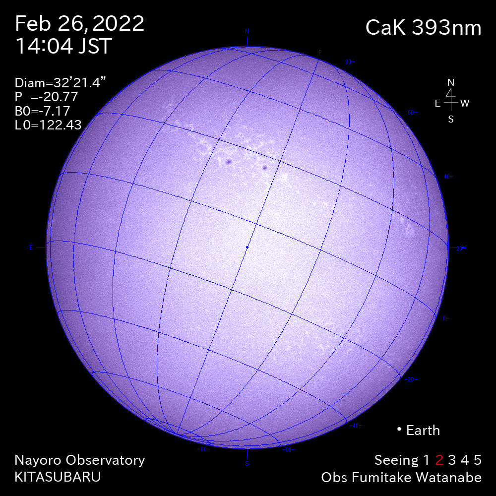 2022年2月26日CaK波長の太陽