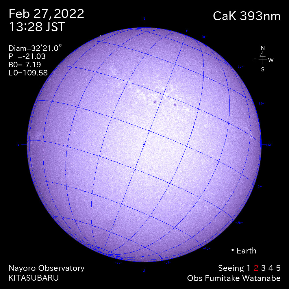 2022年2月27日CaK波長の太陽