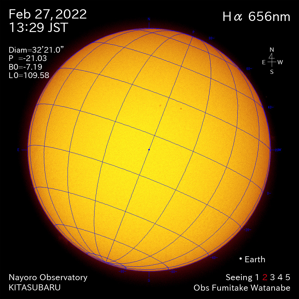 2022年2月27日Ha波長の太陽