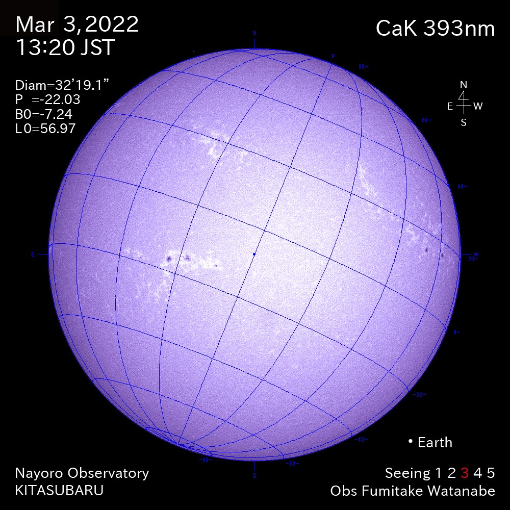 2022年3月3日CaK波長の太陽