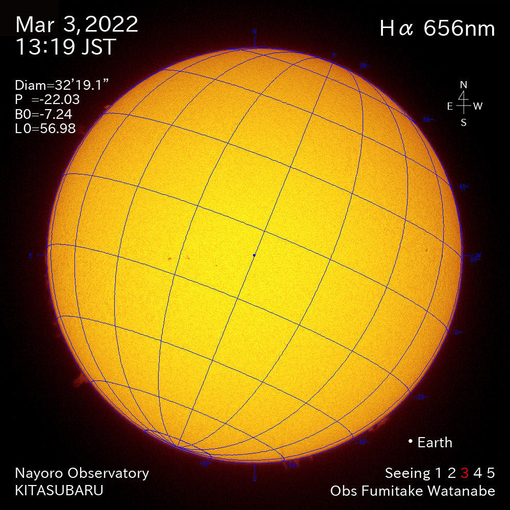 2022年3月3日Ha波長の太陽