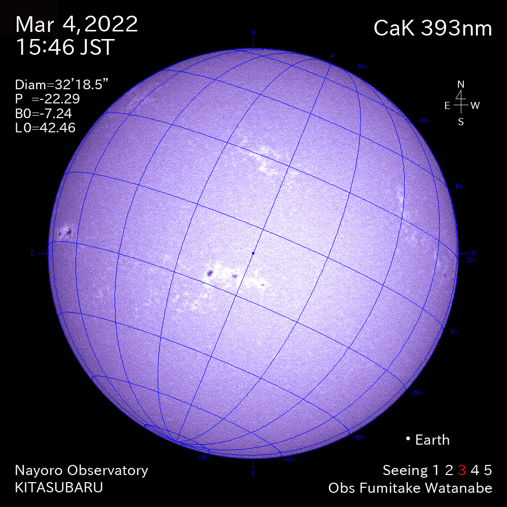 2022年3月4日CaK波長の太陽