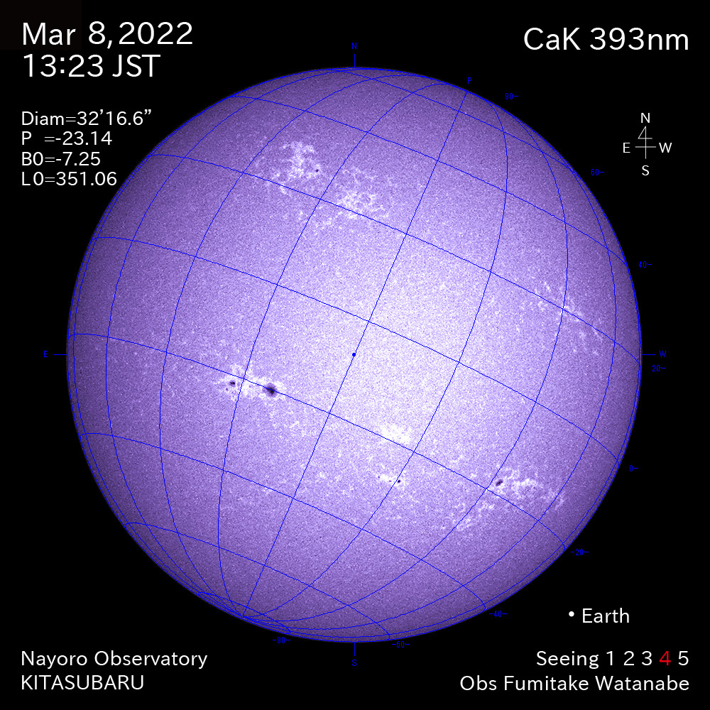 2022年3月8日CaK波長の太陽