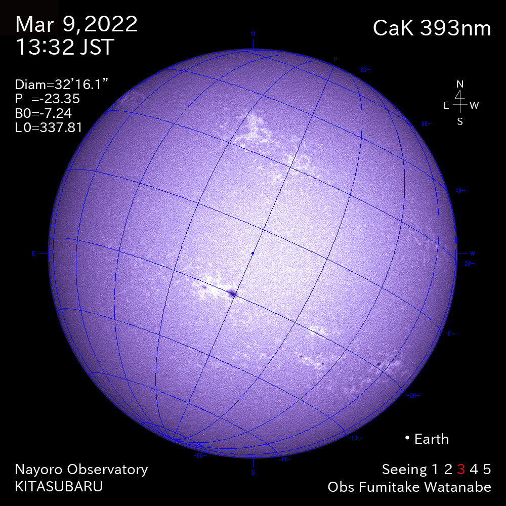 2022年3月9日CaK波長の太陽