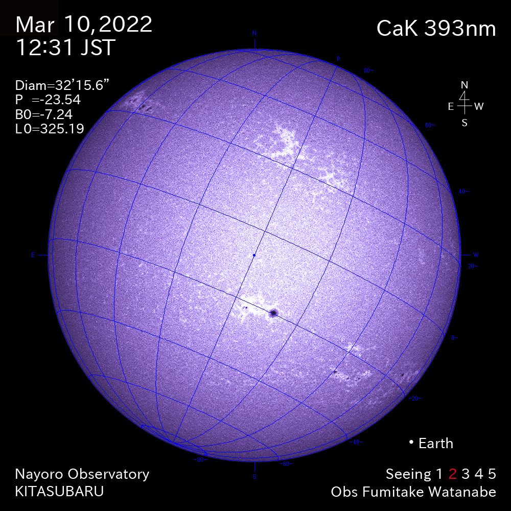 2022年3月10日CaK波長の太陽