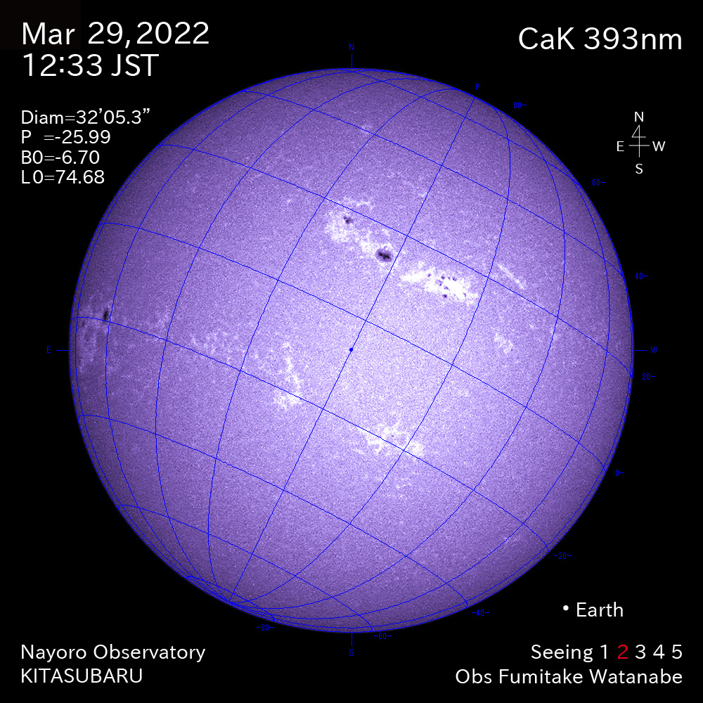 2022年3月29日CaK波長の太陽