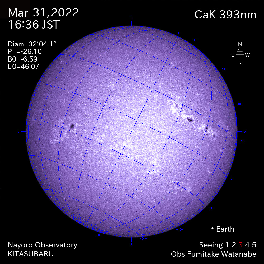 2022年3月31日CaK波長の太陽