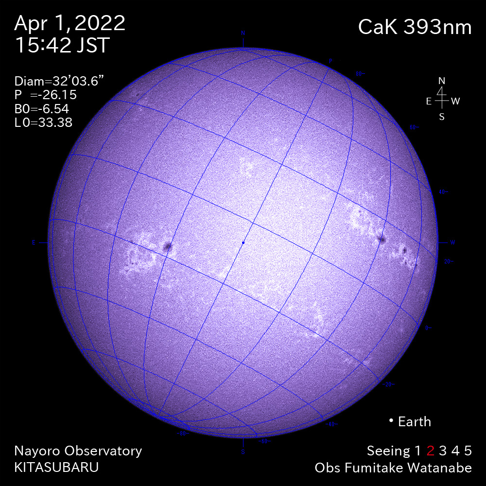 2022年4月1日CaK波長の太陽