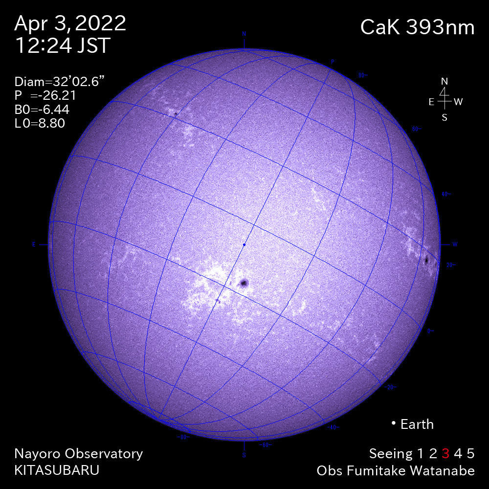 2022年4月3日CaK波長の太陽