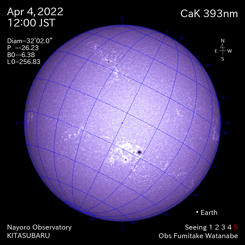 2022年4月4日CaK波長の太陽