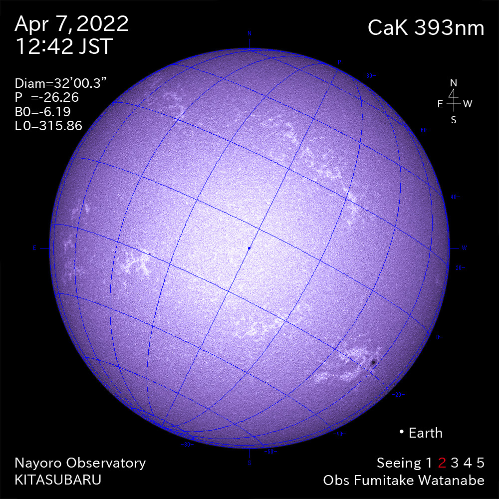 2022年4月7日CaK波長の太陽