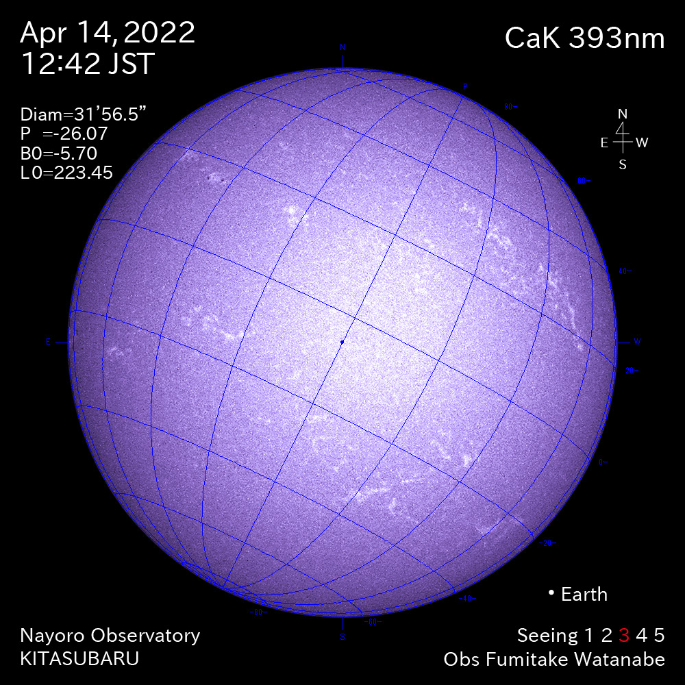 2022年4月14日CaK波長の太陽