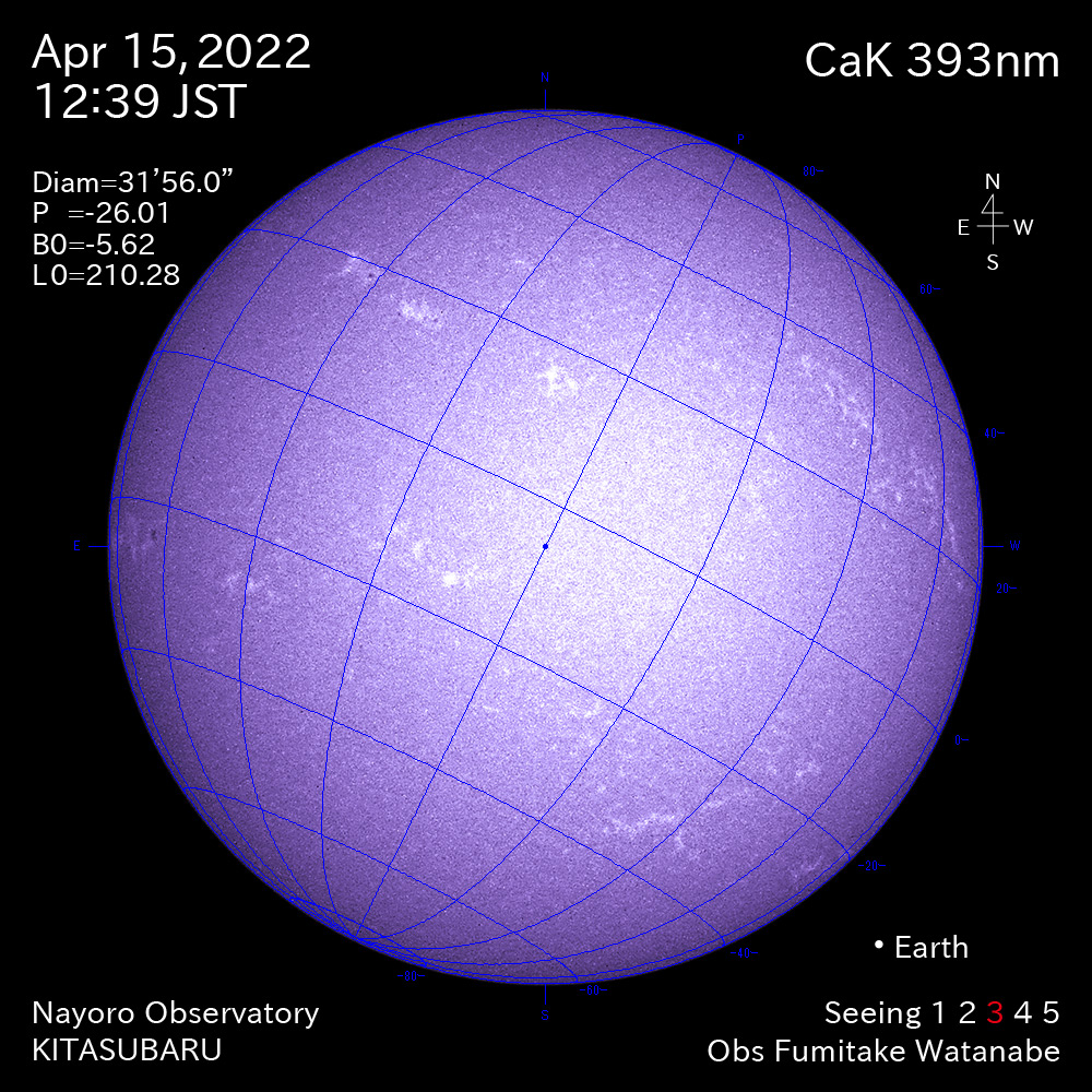 2022年4月15日CaK波長の太陽