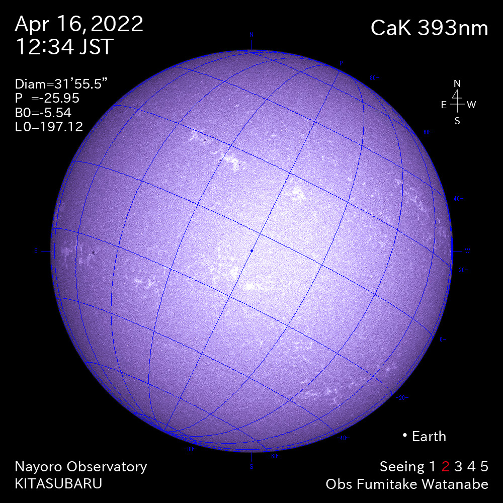 2022年4月16日CaK波長の太陽