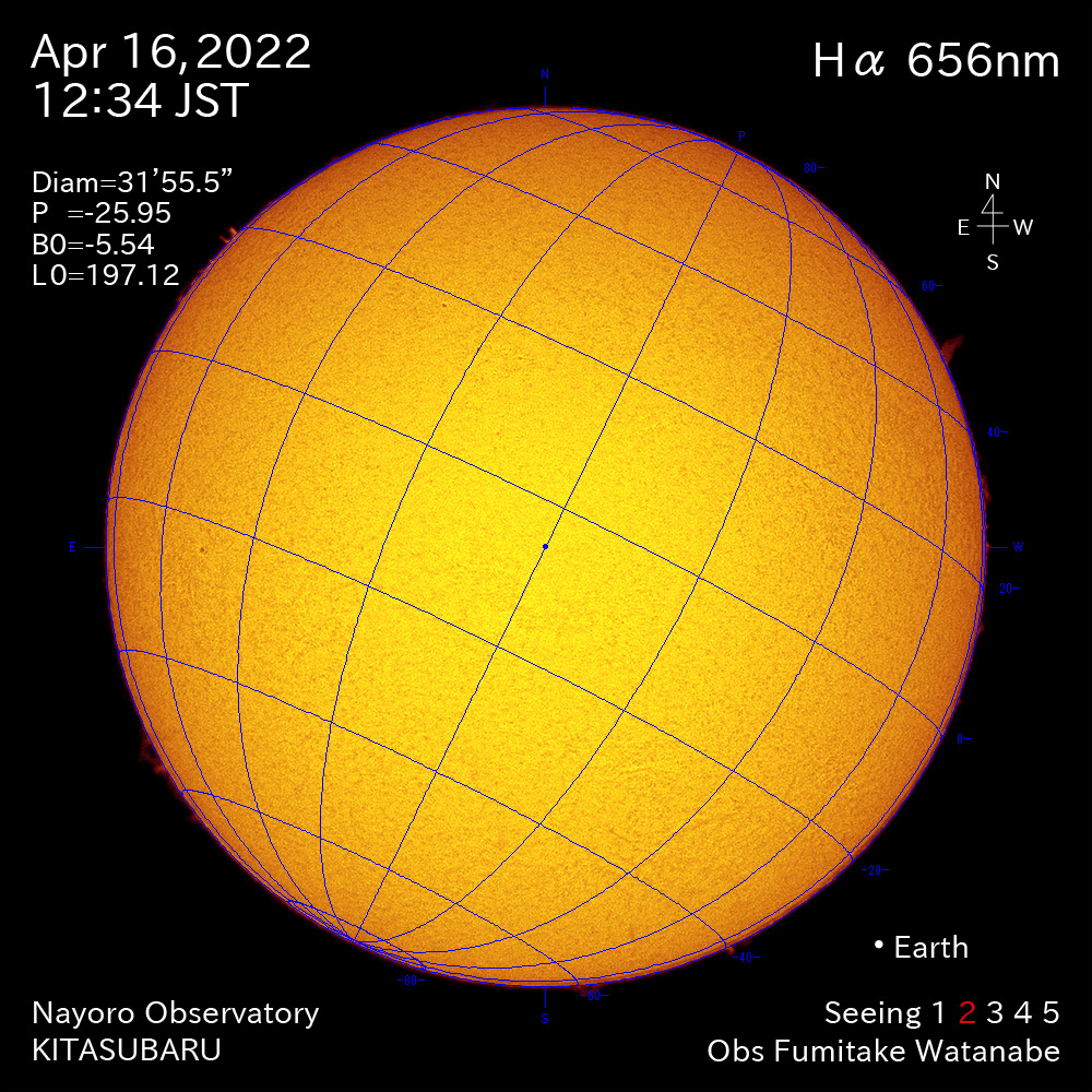 2022年4月16日Ha波長の太陽