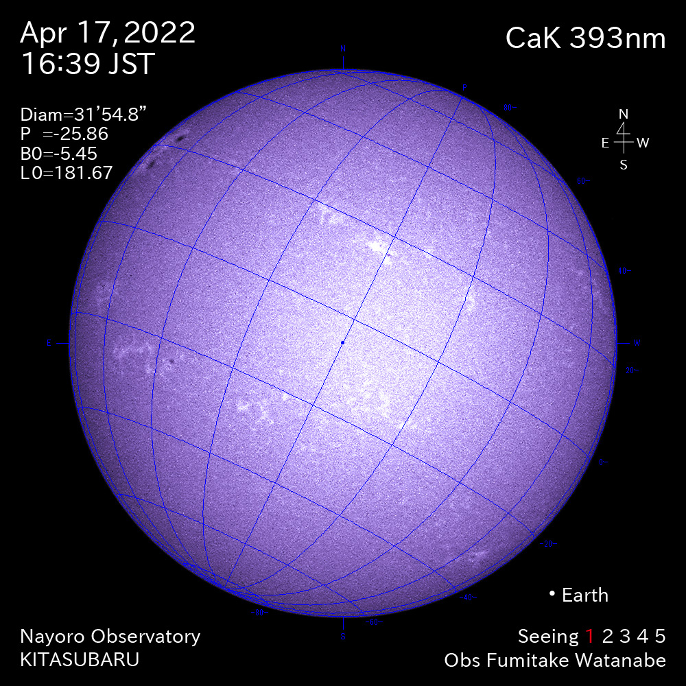 2022年4月17日CaK波長の太陽
