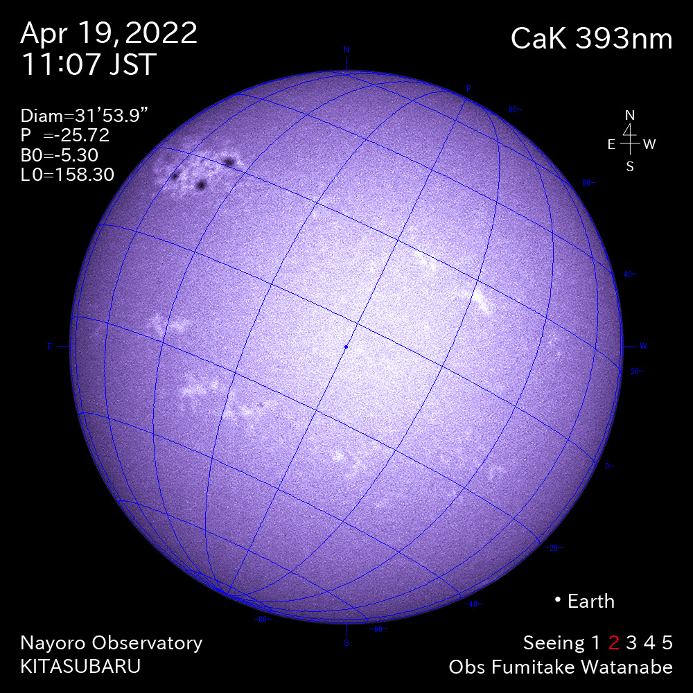 2022年4月19日CaK波長の太陽