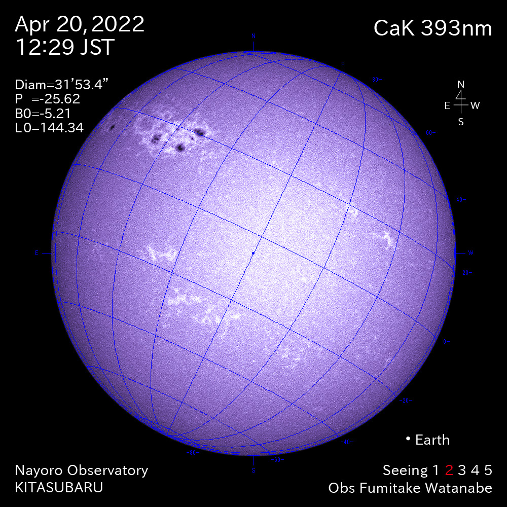 2022年4月20日CaK波長の太陽