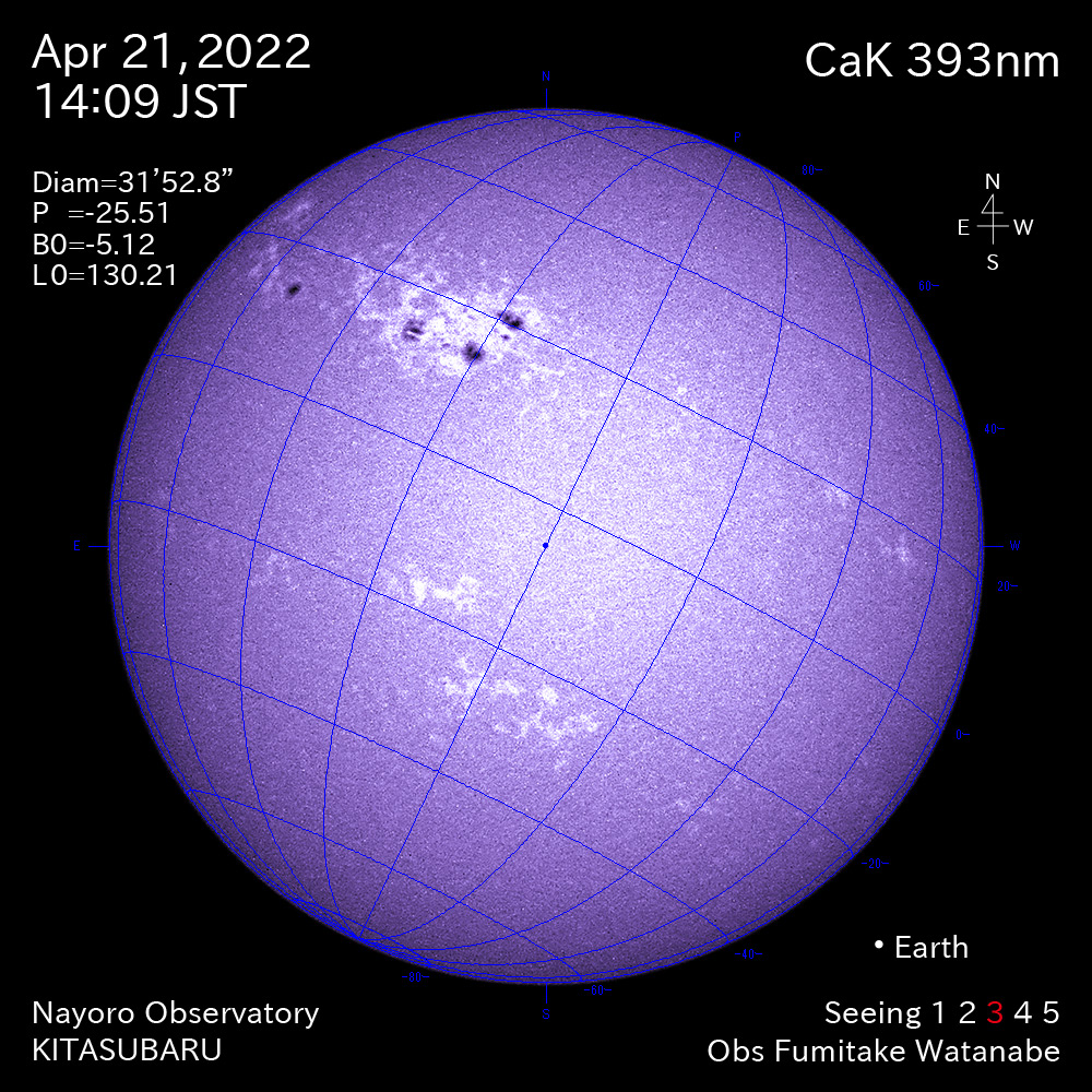 2022年4月21日CaK波長の太陽