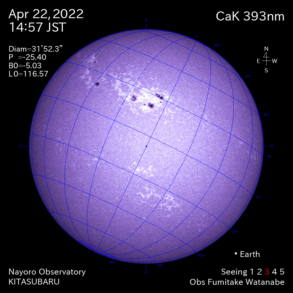 2022年4月22日CaK波長の太陽