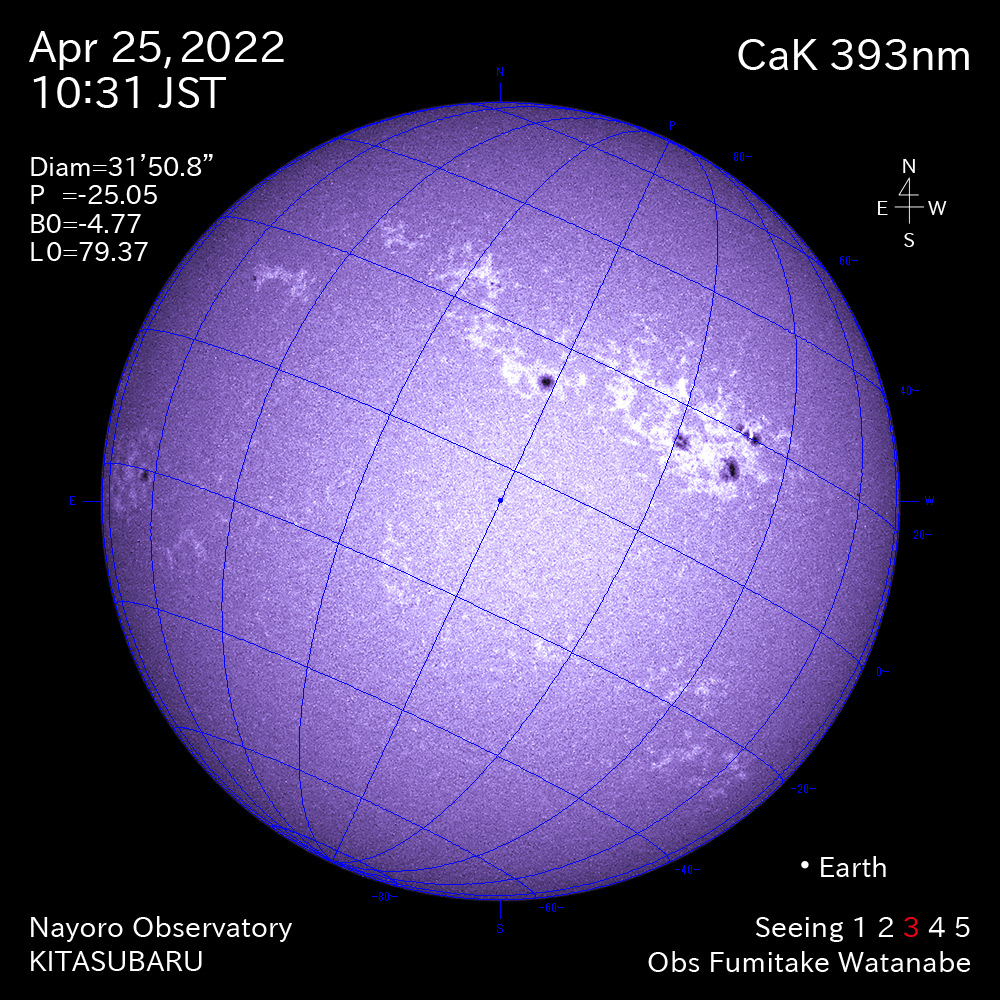 2022年4月25日CaK波長の太陽