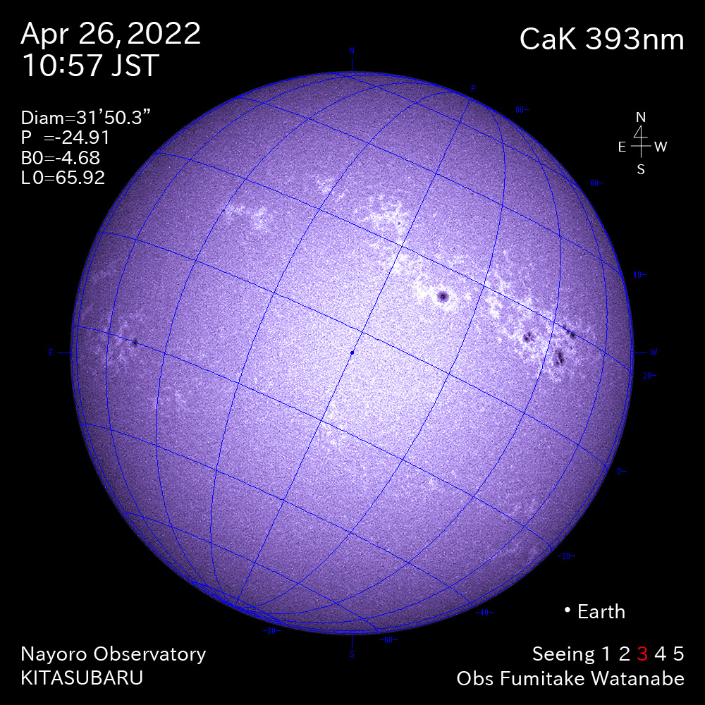 2022年4月26日CaK波長の太陽