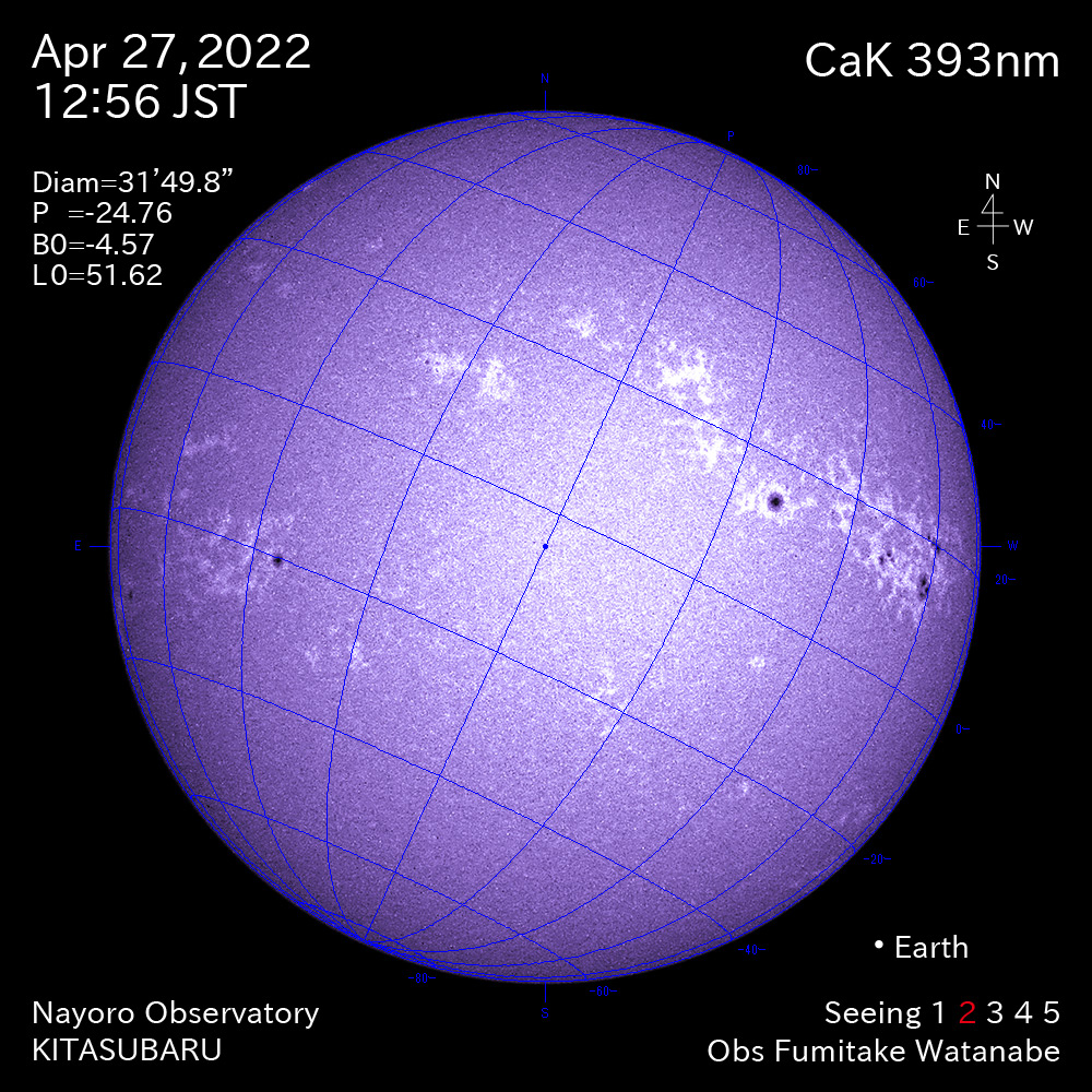 2022年4月27日CaK波長の太陽