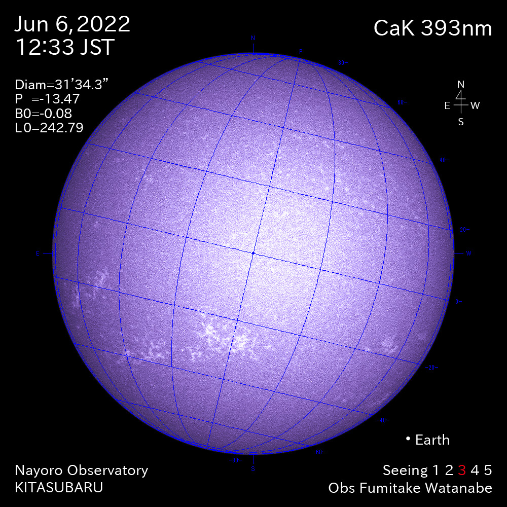 2022年6月6日CaK波長の太陽