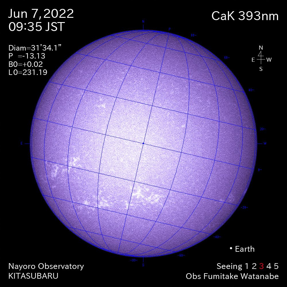 2022年6月7日CaK波長の太陽