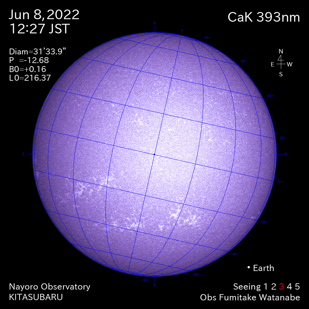 2022年6月8日CaK波長の太陽