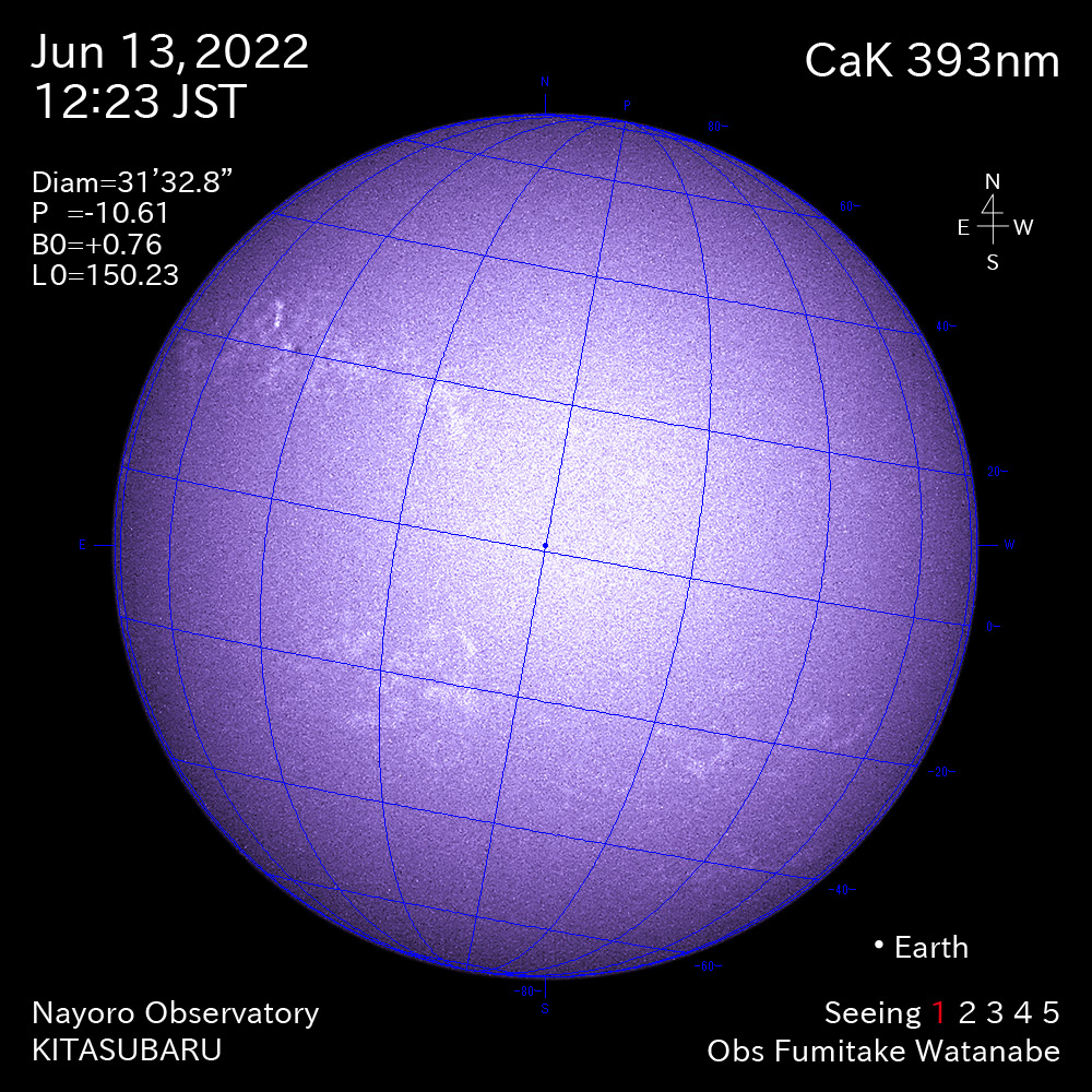 2022年6月13日CaK波長の太陽