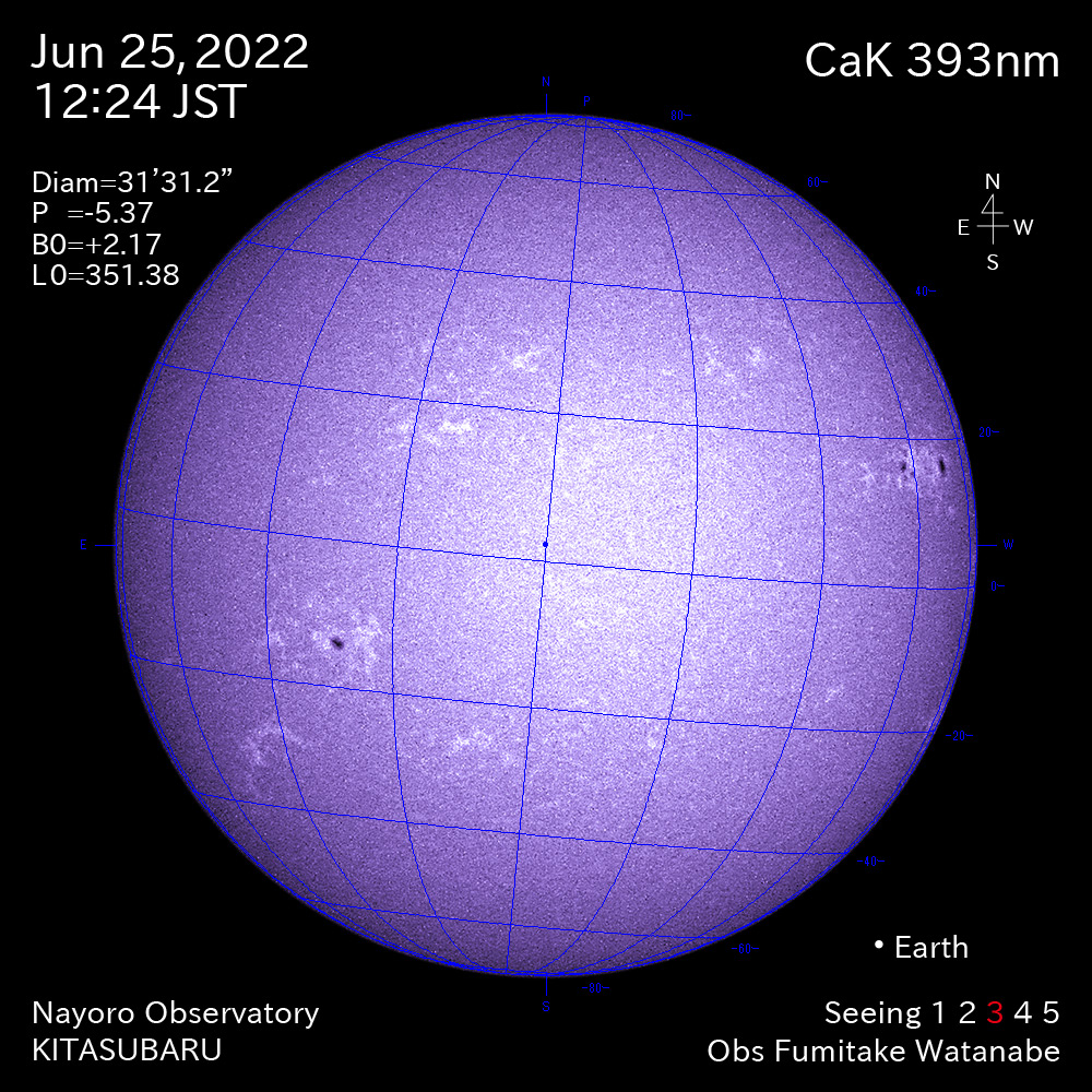2022年6月25日CaK波長の太陽
