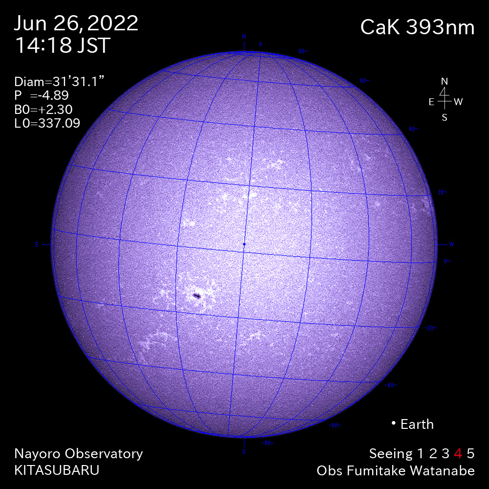 2022年6月26日CaK波長の太陽