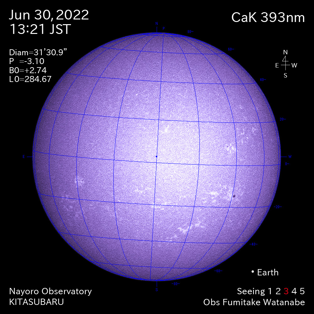 2022年6月30日CaK波長の太陽