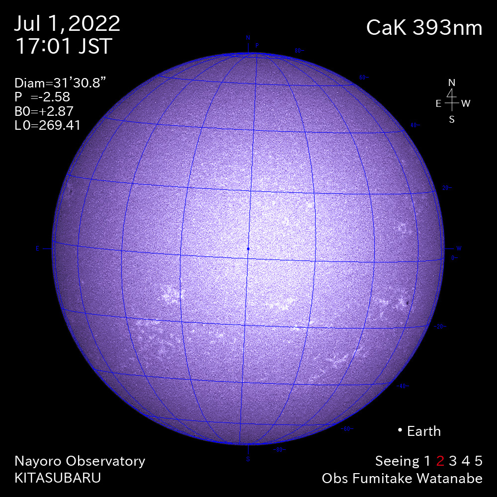 2022年7月1日CaK波長の太陽