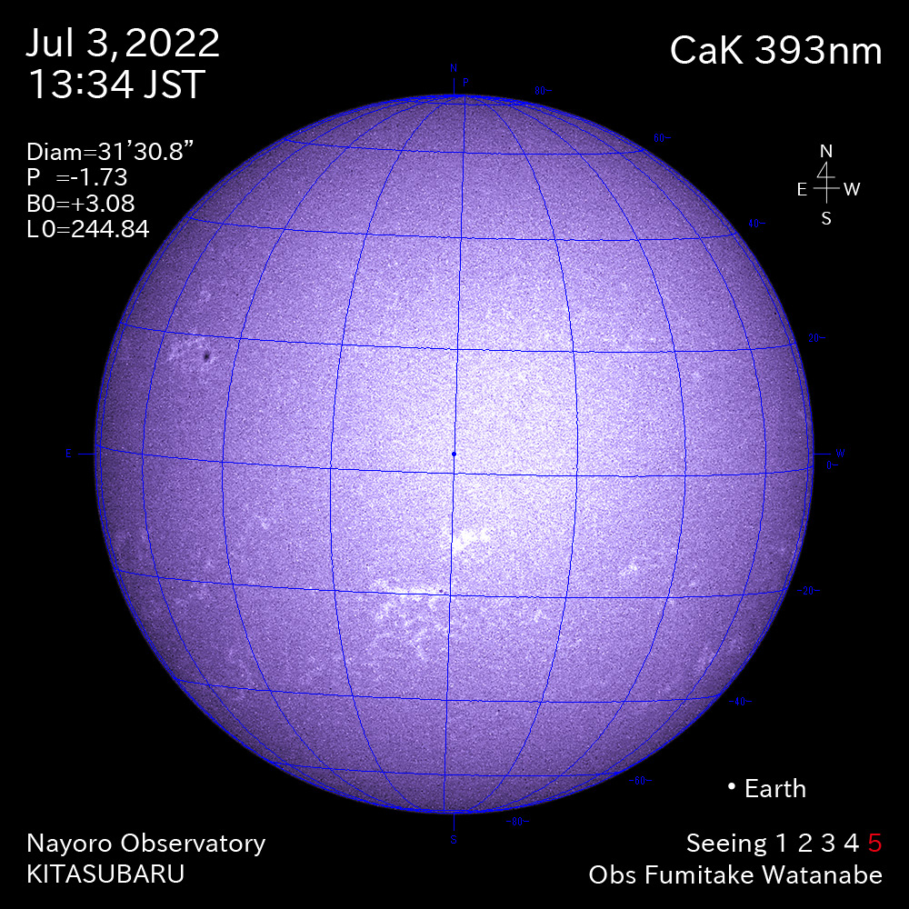 2022年7月3日CaK波長の太陽