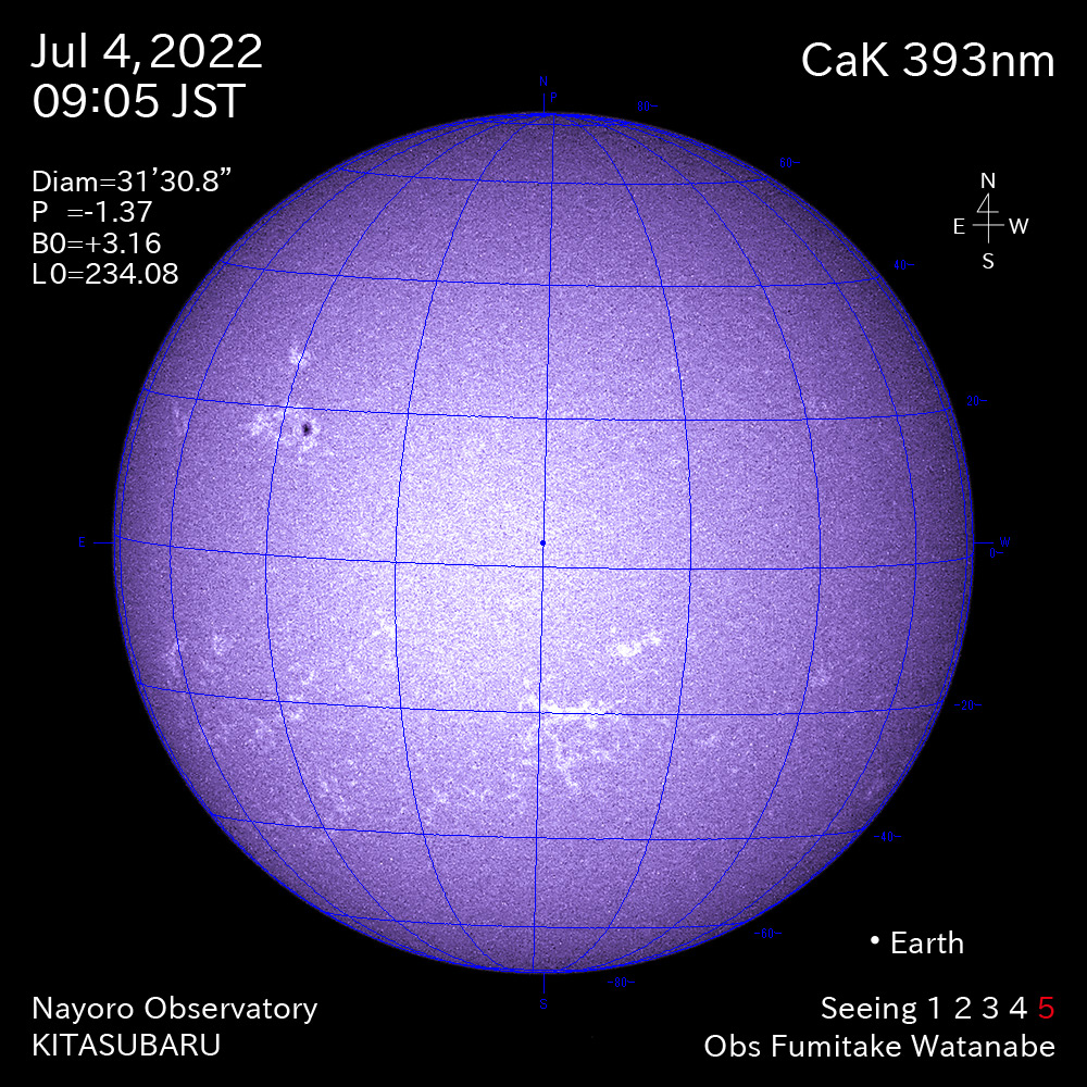 2022年7月4日CaK波長の太陽