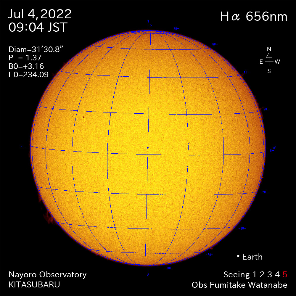 2022年7月4日Ha波長の太陽