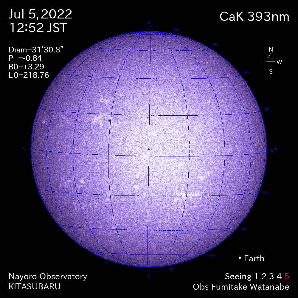 2022年7月5日CaK波長の太陽