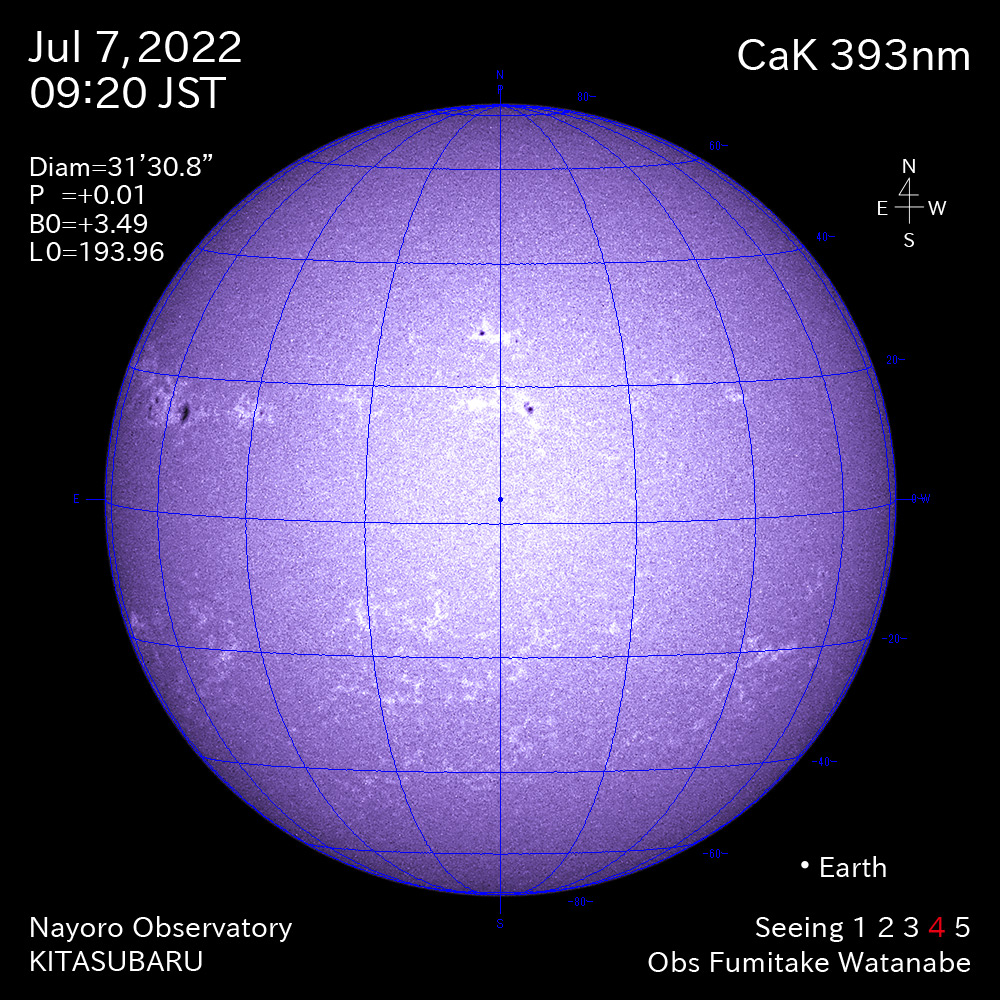 2022年7月7日CaK波長の太陽