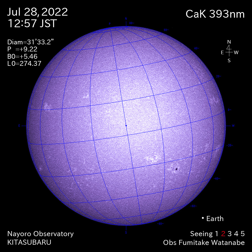 2022年7月28日CaK波長の太陽