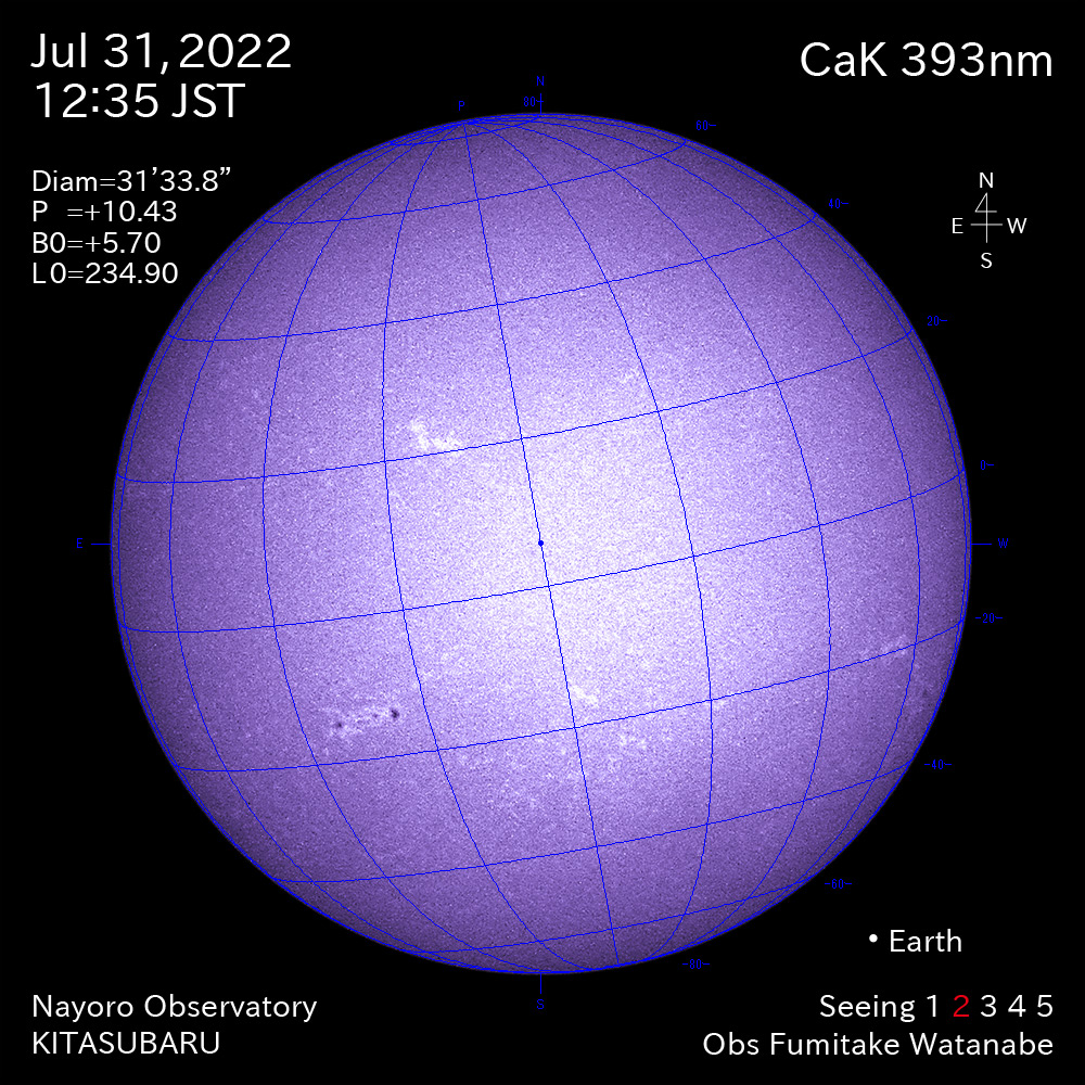 2022年7月31日CaK波長の太陽